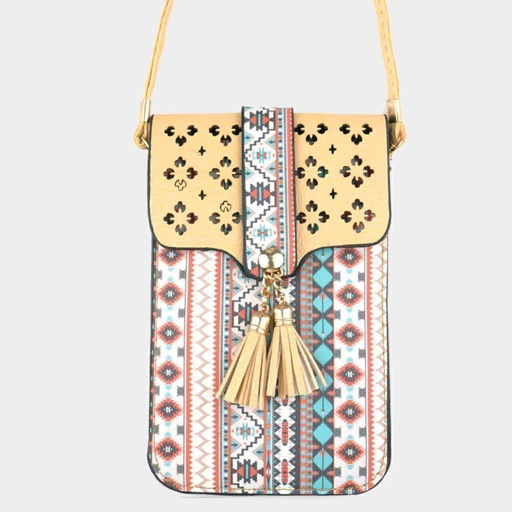 Boho Touch Screen Crossbody Cell Phone Bag Ivory NWT